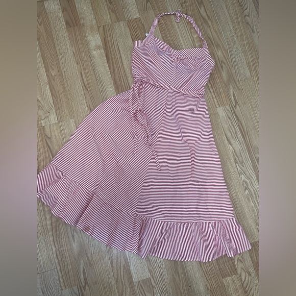 Marc Jacobs - Red & White Striped Seersucker Halter A-Line Dress - Picture 4 of 9